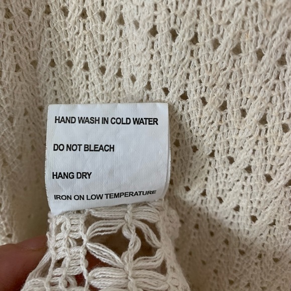 Solitaire Swim Crochet Fringed Cream Cotton Swim Coverup - Picture 11 of 14